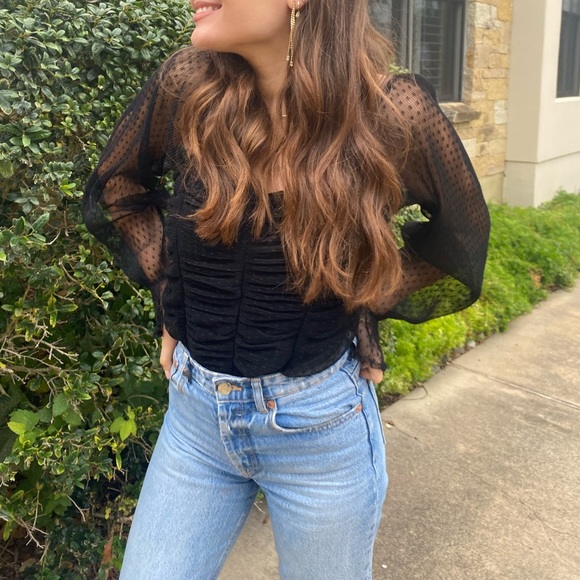 Anthropologie Tops - Beautiful black see thru sleeve bodysuit